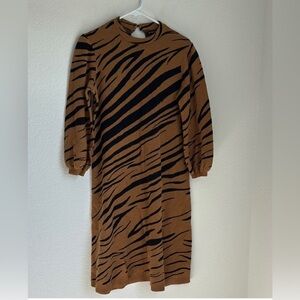 Who What Wear Women's Sz M Black Brown Zebra Sweater Dress Midi 3/4 Sleeve